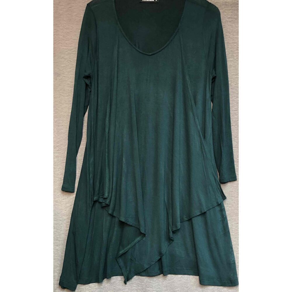 Annabelle Dark Green Solid Color Asymmetrical Hem… - image 6